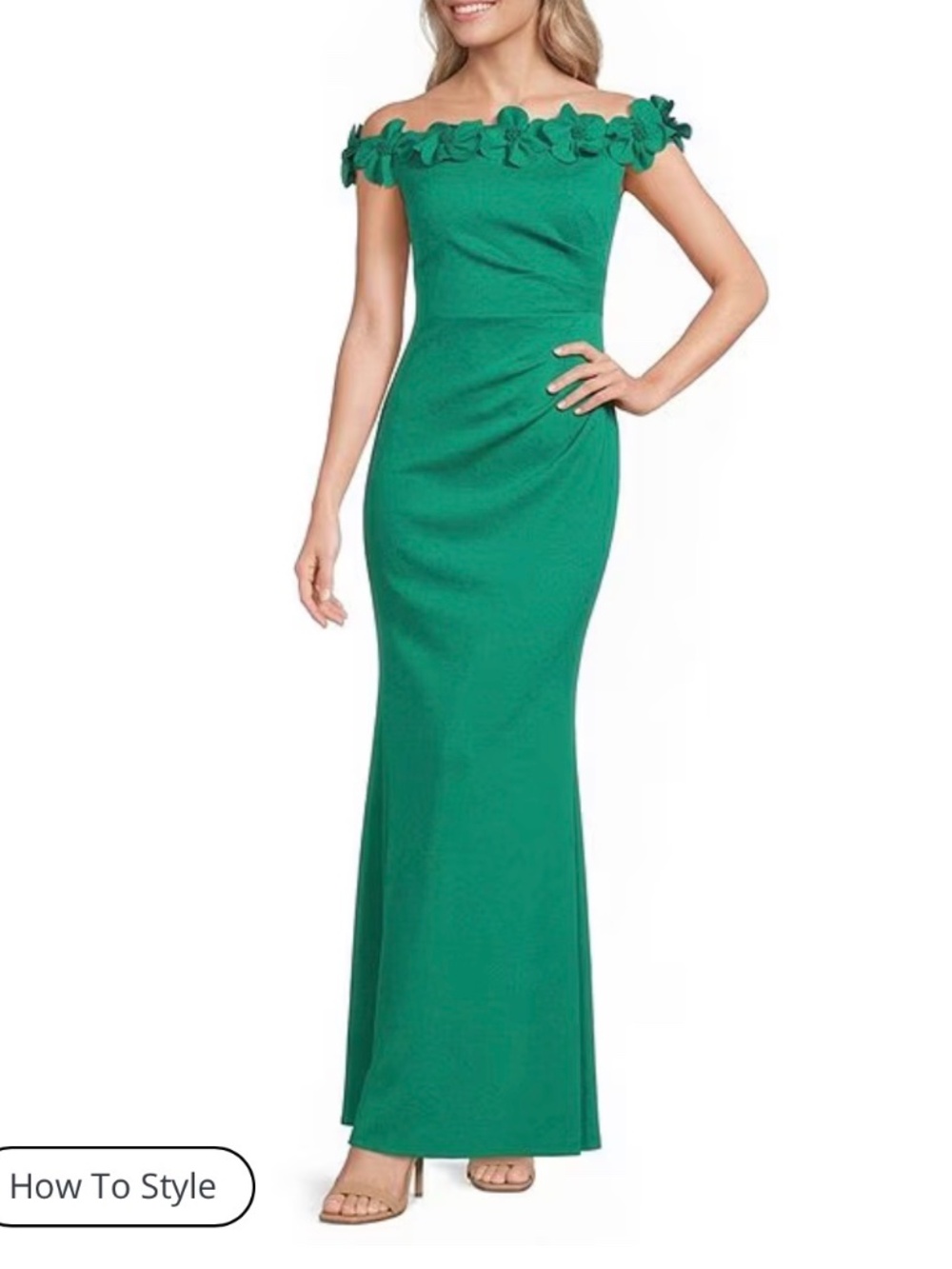 3D Floral Scuba Off-The-Shoulder Bodycon Gown